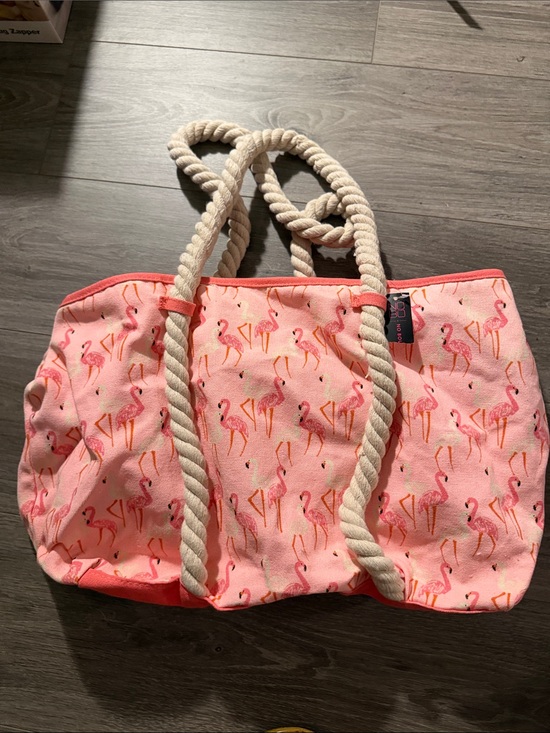 Handbags - Pink Flamingo Print Rope-Handle Tote Bag
